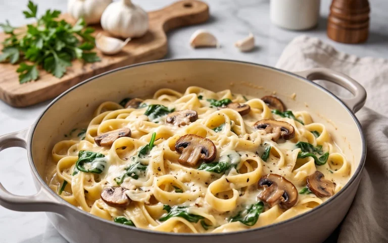 One-Pot Garlic Parmesan Pasta with Spinach and Mushrooms