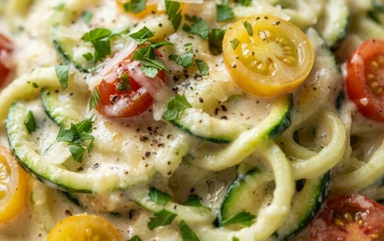 Zucchini-Spaghetti in cremiger Sauce– Zoodles