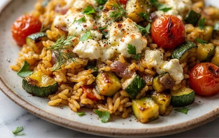 Zucchini-Reis-Pfanne mit Feta