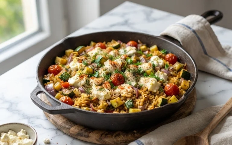 Zucchini-Reis-Pfanne mit Feta