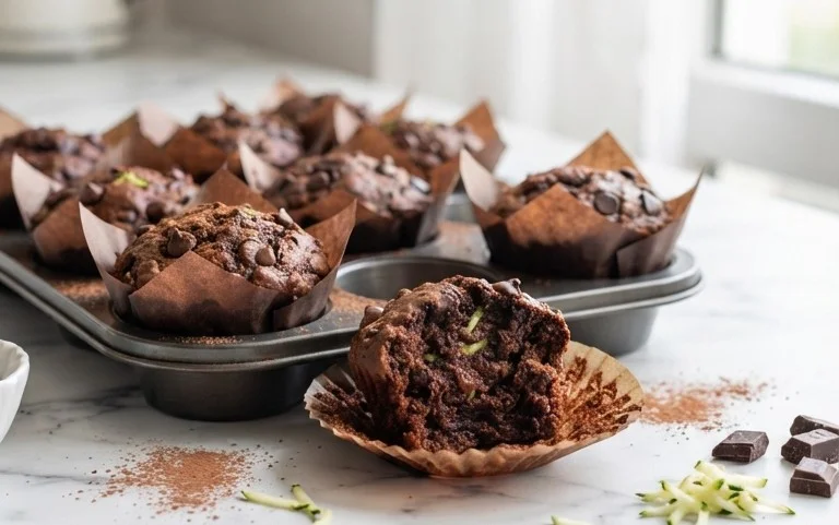 Healthy & Moist Chocolate Zucchini Muffins