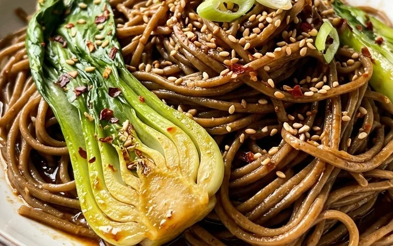 Spicy Garlic Soba Noodles with Bok Choy