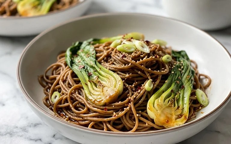 Spicy Garlic Soba Noodles with Bok Choy