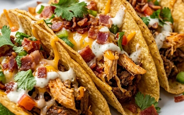Baked Chicken Beef Bacon Ranch Tacos