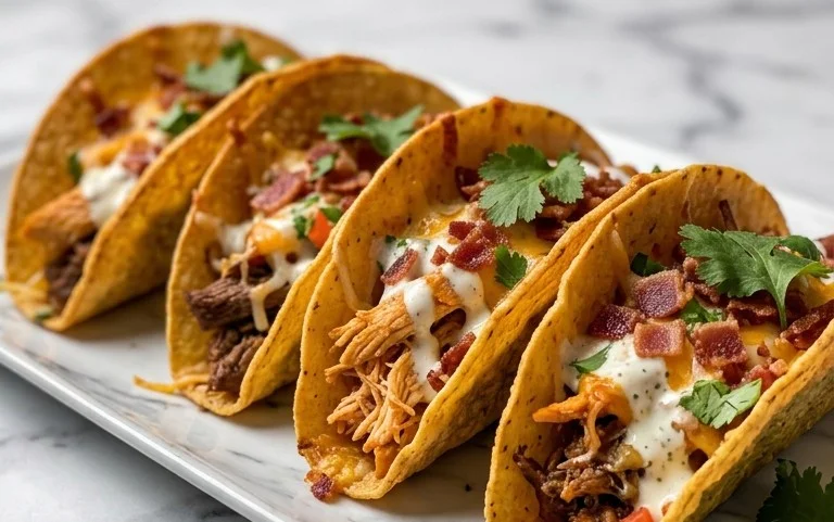 Baked Chicken Beef Bacon Ranch Tacos