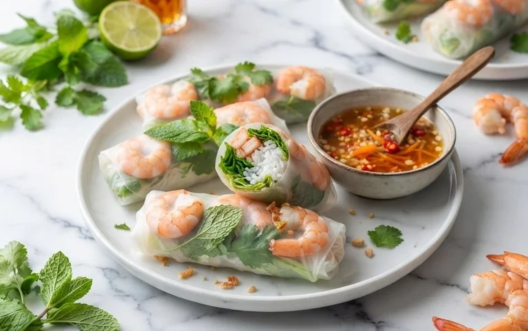Vietnamese Rice Paper Shrimp Rolls