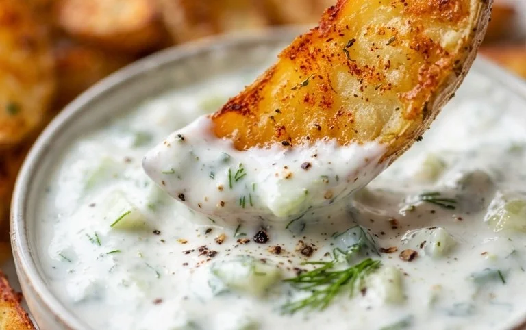 Kartoffelspalten mit Gurkendip