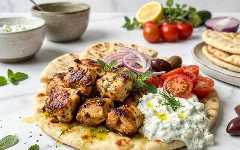 Mediterranes Hähnchen-Gyros mit Feta-Tzatziki genießen!