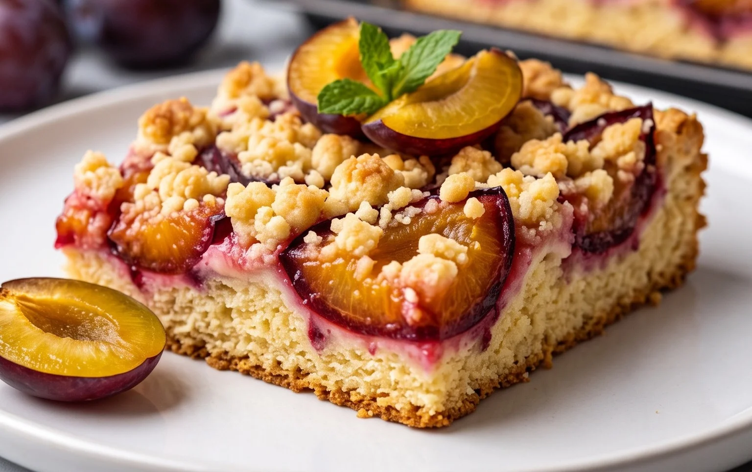 Rezept für Streusel-Pflaumenkuchen vom Blech mit Hefeteig
