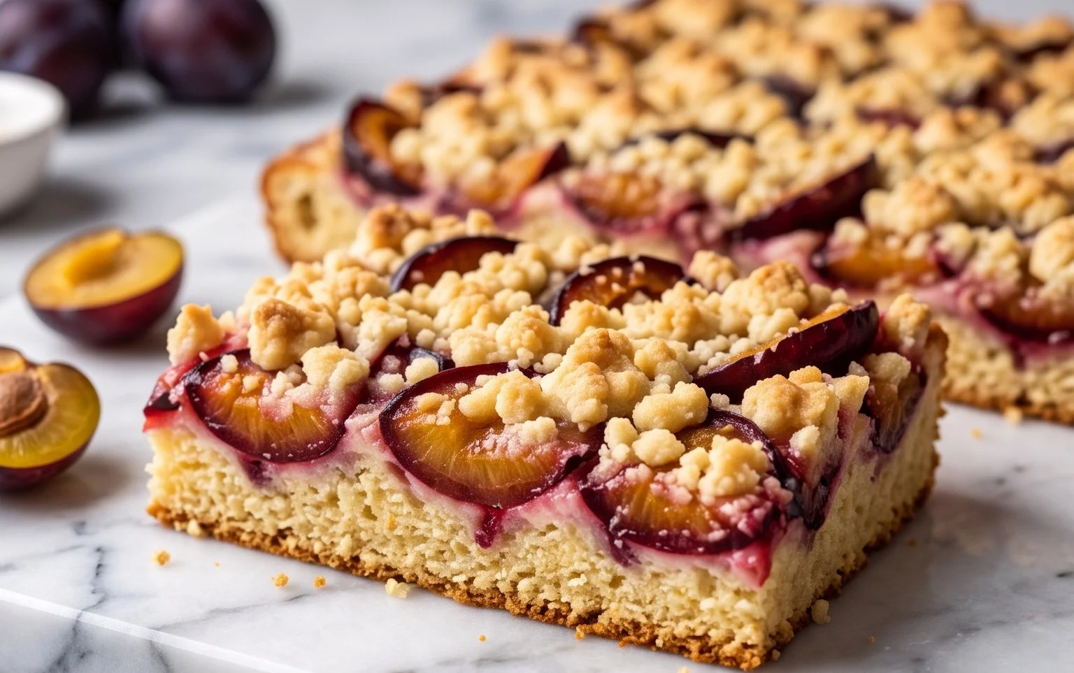 Rezept für Streusel-Pflaumenkuchen vom Blech mit Hefeteig