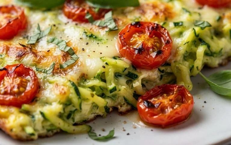 Zucchini-Omelett mit Tomaten und Basilikum