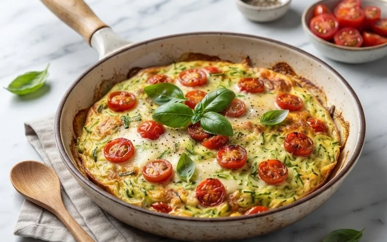 Zucchini-Omelett mit Tomaten und Basilikum