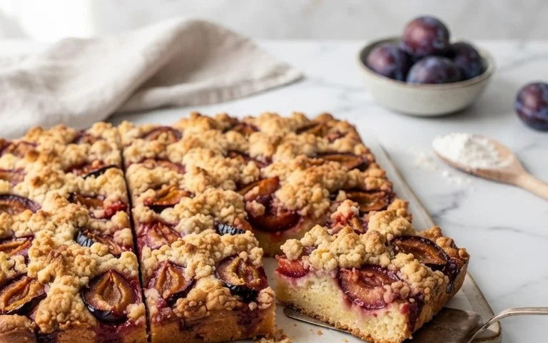 Pflaumenkuchen mit Streusel vom Blech (Quark-Öl-Teig)
