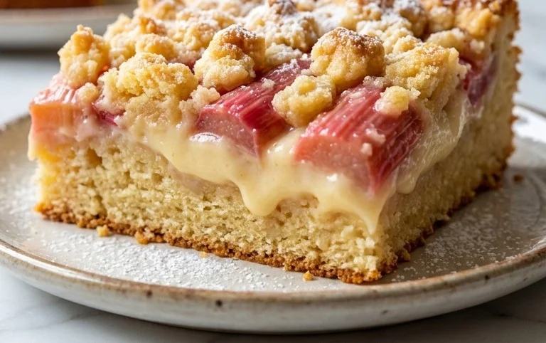 Rhabarberkuchen mit Pudding und Streuseln – wie von Oma
