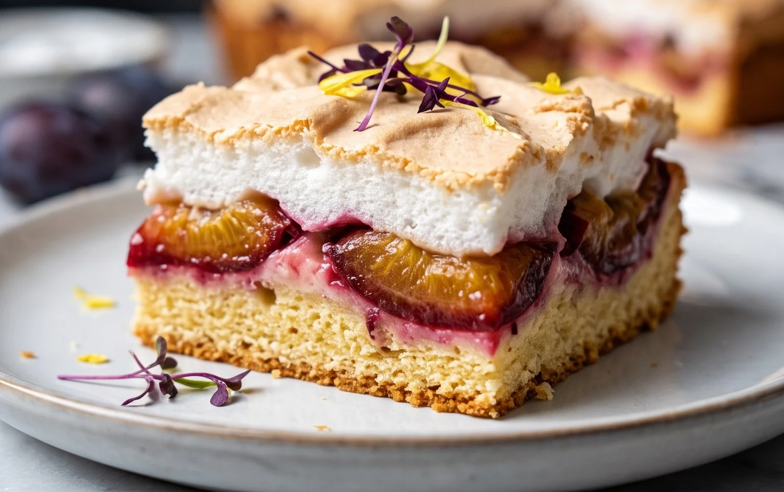 Polnischer Zwetschgen Kuchen vom Blech mit Baiser